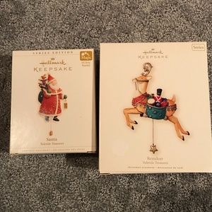 Santa and reindeer Hallmark Keepsake ornaments